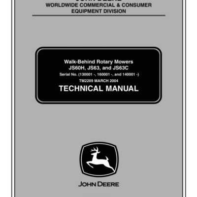 John Deere JS60H, JS63, JS63C Walk Behind Rotary Mowers Repair Manual