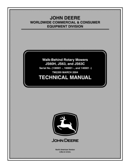 John Deere JS60H, JS63, JS63C Walk Behind Rotary Mowers Repair Manual