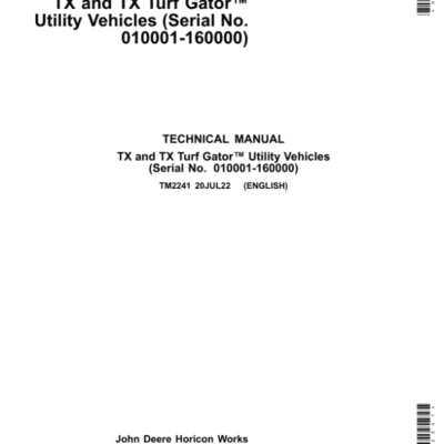Cart John Deere TX and TX Turf Gator Utility Vehicles Repair Manual
