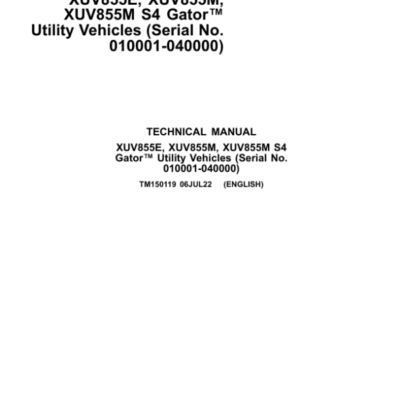 John Deere XUV855E XUV855M S4 Gator Utility Vehicle Repair Manual