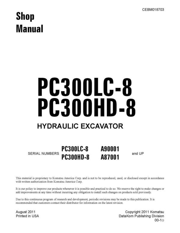 Komatsu Pc300lc-8 Hydraulic Excavator Workshop Service Manual