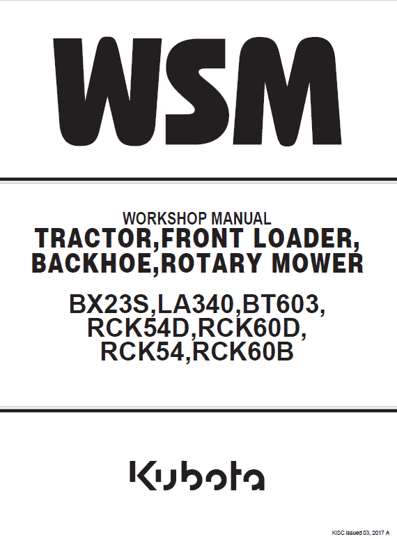 Kubota RCK54D RCK60D Tractor Service Repair Manual Kubota RCK54D RCK60D Tractor Service Repair Manual