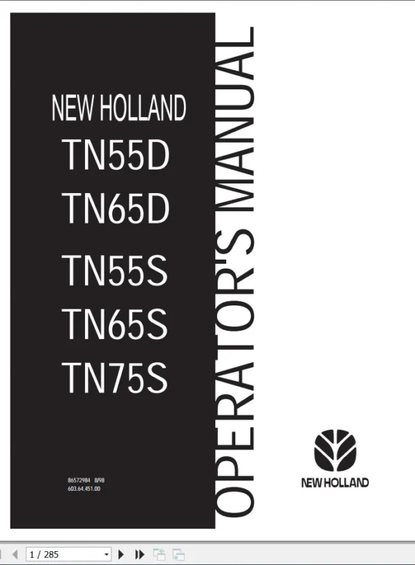 New Holland Tn55d Tn55s Tn65d Tractor Operators Manual