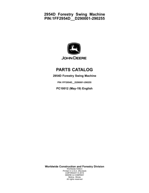 John Deere 2954D Swing Machines Parts Catalog Manual