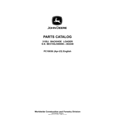 John Deere 315SJ Backhoe Loaders Parts Catalog Manual