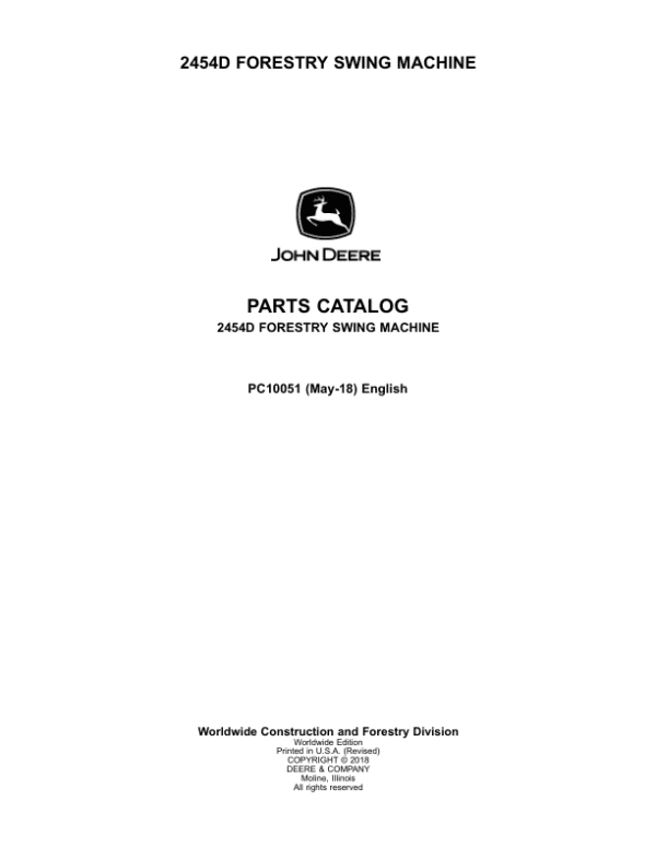 John Deere 2454D Swing Machines (SN D240001-D240324) Parts Catalog Manual John Deere 2454D Swing Machines (SN D240001-D240324) Parts Catalog Manual