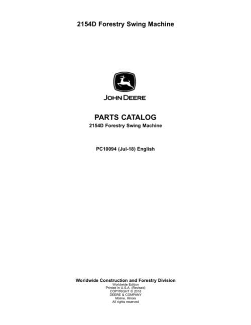 John Deere 2154D Swing Machines (SN D210001-D211156) Parts Catalog Manual
