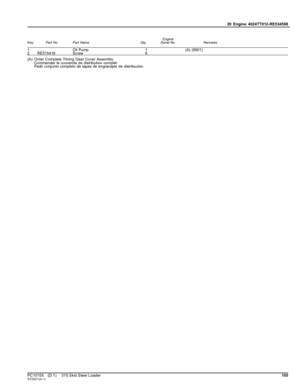 John Deere 315 Skid Steers Parts Catalog Manual John Deere 315 Skid Steers Parts Catalog Manual - Image 3