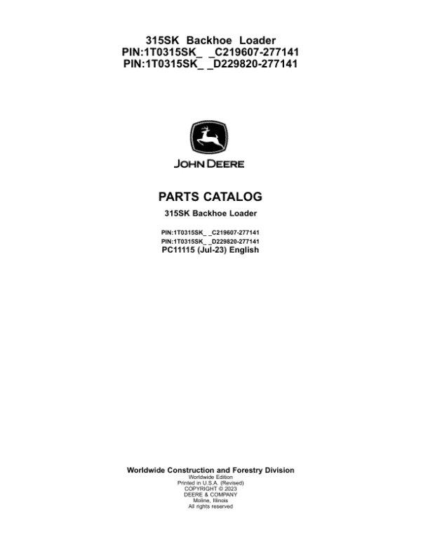 John Deere 315SK Backhoes Parts Manual John Deere 315SK Backhoes Parts Manual