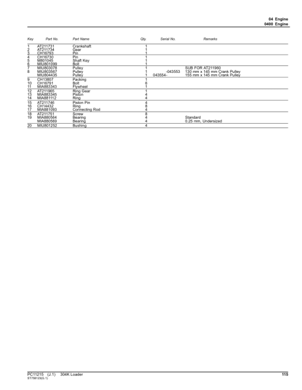 John Deere 304K Loaders (SN 1LU304KX_ _B030847-) Parts Catalog Manual John Deere 304K Loaders (SN 1LU304KX_ _B030847-) Parts Catalog Manual - Image 2