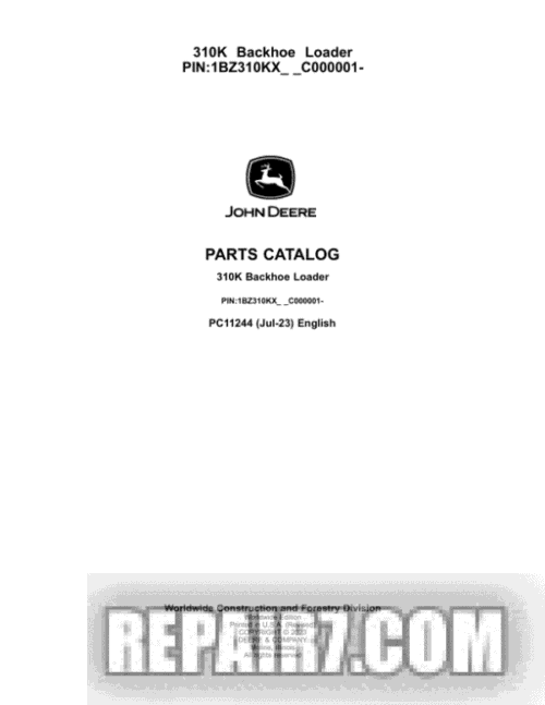 John Deere 310K Backhoes Parts Guide Manual