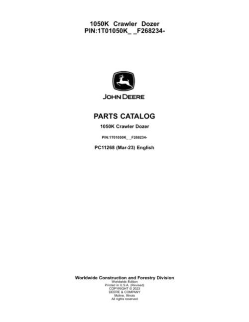 John Deere 1050K Crawlers Parts Catalog Manual