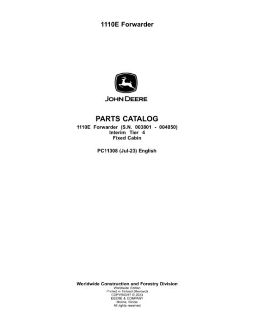 John Deere 1110E IT4 FFC Forwarders Parts Catalog Manual