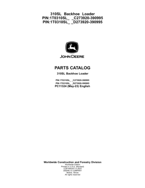 John Deere 310SL Illustrated Parts Manual Guide