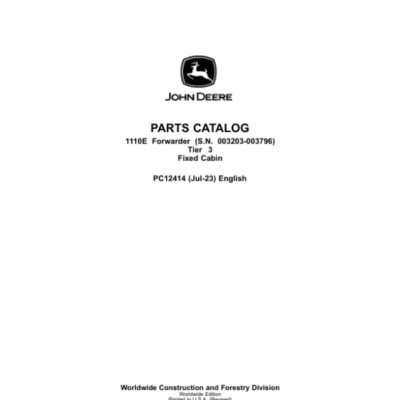 John Deere 1110E T3 FFC Forwarders Parts Catalog Manual