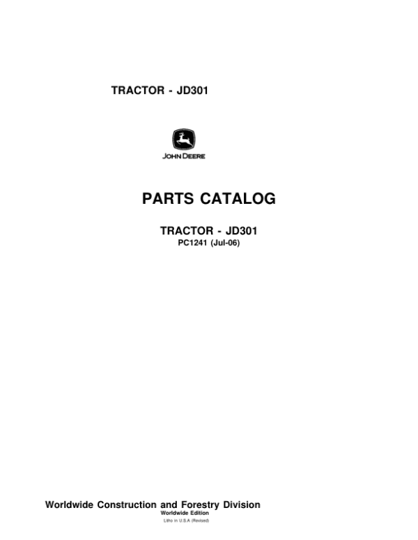 John Deere 301 Tractors Parts Catalog Manual John Deere 301 Tractors Parts Catalog Manual