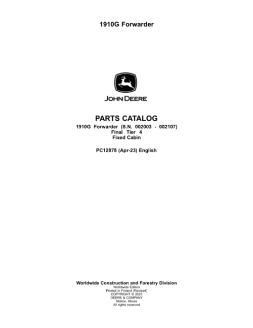 John Deere 1910G FFC Parts Catalog Manual