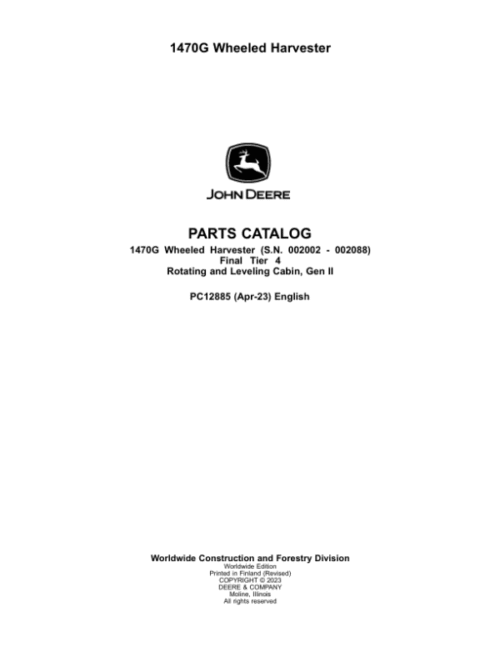 John Deere 1470G Wheeled Harvesters Parts Catalog Manual