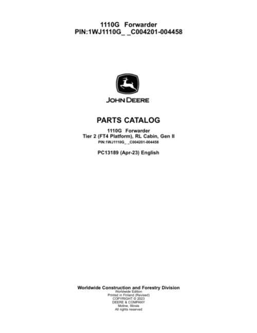 John Deere 1110G T2 RL Parts Catalog Manual