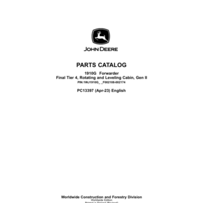 John Deere 1910G Forwarders (SN F002108-002174) Parts Catalog Manual