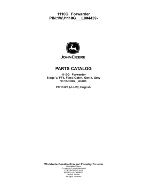 John Deere 1110G FT4 FFC Forwarders (SN L004459-) Parts Catalog Manual