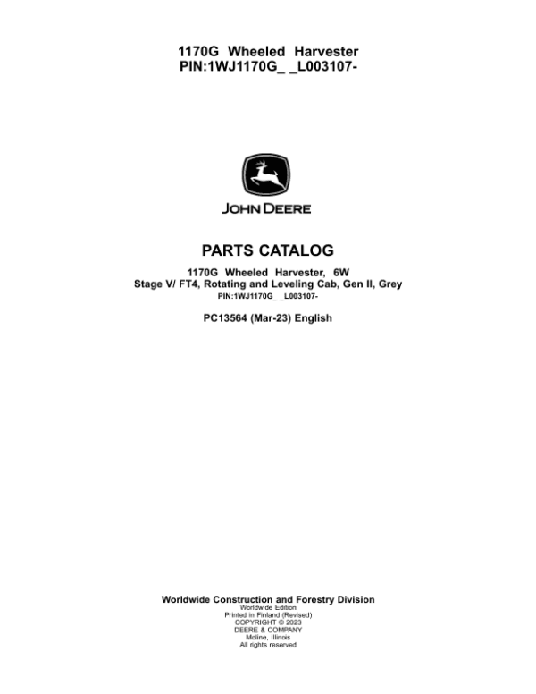 John Deere 1170G Forwarders Parts Catalog Manual John Deere 1170G Forwarders Parts Catalog Manual