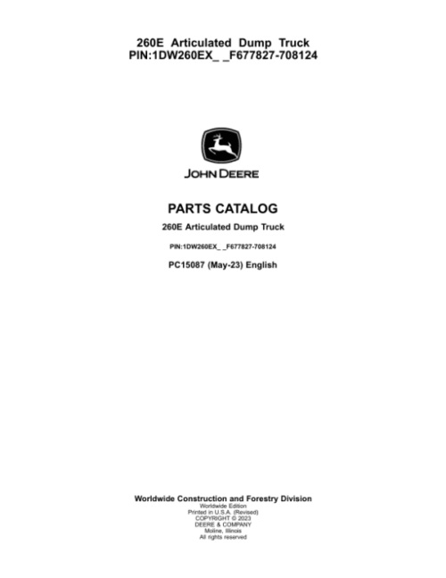 John Deere 260E Articulated Dump Trucks (SN F677827-708124) Parts Catalog Manual