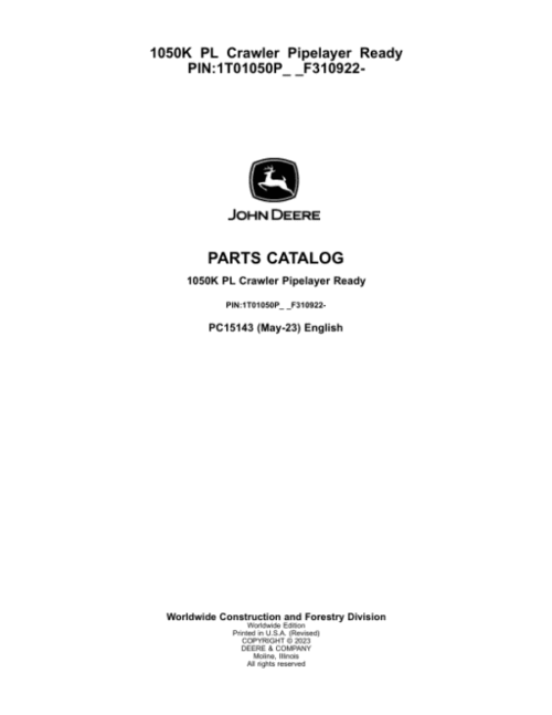 John Deere 1050K PL Crawler Loaders Parts Catalog Manual