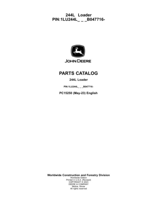 John Deere 244L Loaders (SN 1LU244L_ B047716-) Parts Catalog Manual