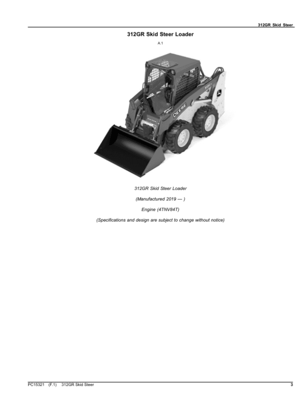 John Deere 312GR Skid Steers (SN 1T0312G_ G366358) Parts Catalog Manual John Deere 312GR Skid Steers (SN 1T0312G_ G366358) Parts Catalog Manual - Image 3