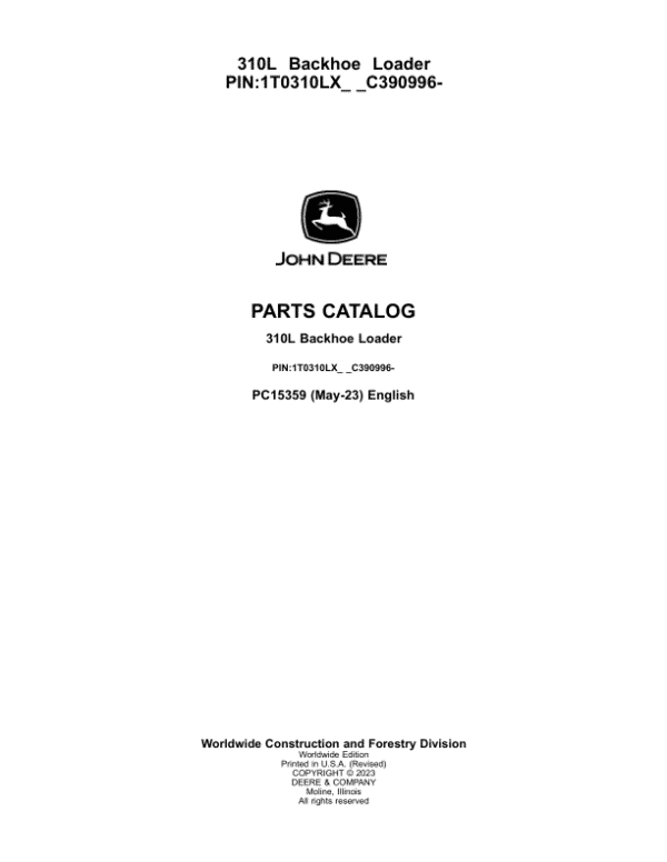 John Deere 310L Backhoe Loaders Parts Catalog Manual John Deere 310L Backhoe Loaders Parts Catalog Manual