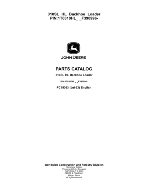 John Deere 310SL HL Backhoe Loaders (SN 1T0310HL_ _F390996-) Parts Catalog Manual