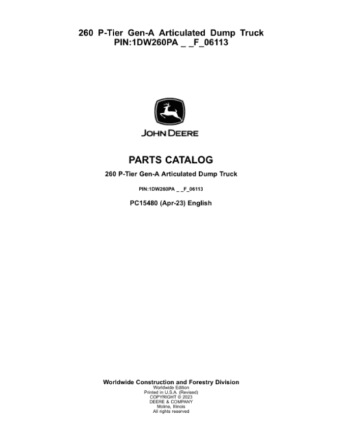 John Deere 260 P Articulated Dump Trucks (SN 1DW260PA _ _F_06113) Parts Catalog Manual