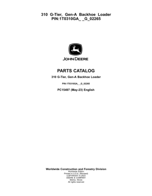 John Deere 310 G Backhoe Loaders (SN 1T0310GA_ _G_02265-) Parts Catalog Manual