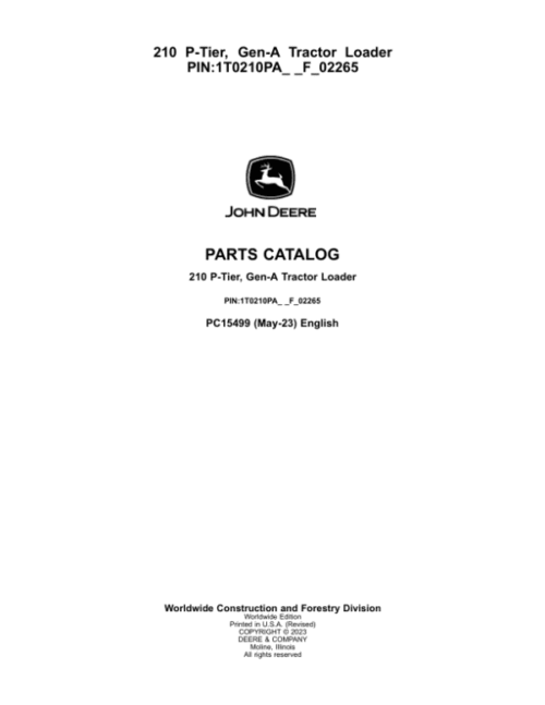 John Deere 210 P Backhoe Loaders Parts Catalog Manual
