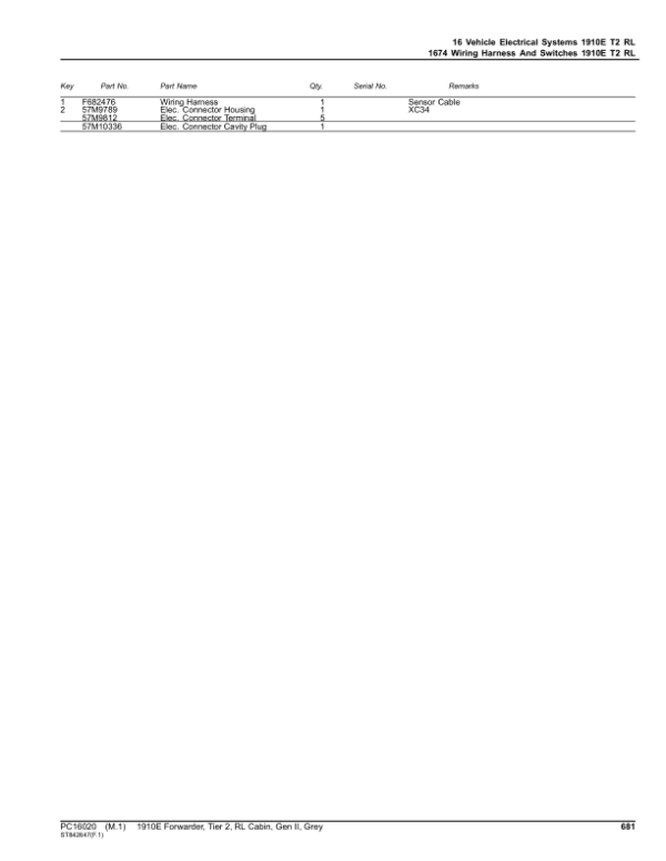 John Deere 1910E Forwarder, T2, RL Cabin, Gen II, Grey (SN C001884-) Parts Catalog Manual John Deere 1910E Forwarder, T2, RL Cabin, Gen II, Grey (SN C001884-) Parts Catalog Manual - Image 2