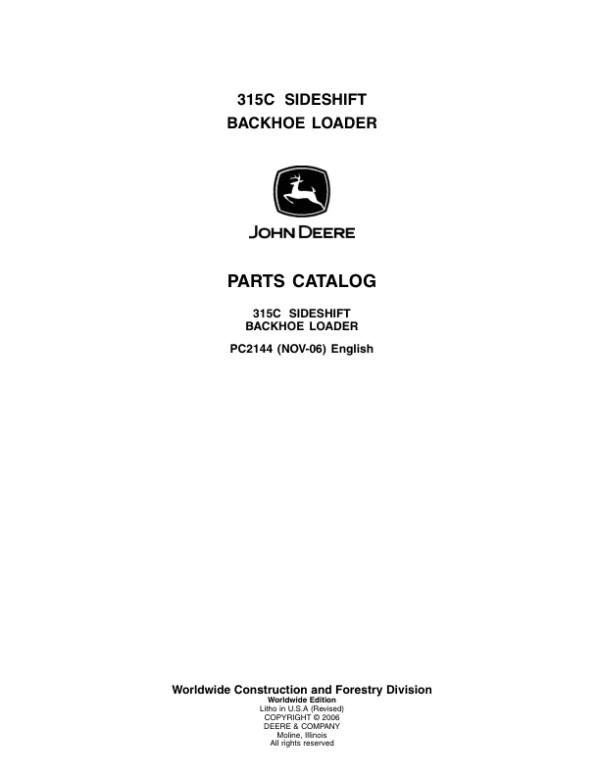 John Deere 315C Backhoes Parts Catalog Manual John Deere 315C Backhoes Parts Catalog Manual