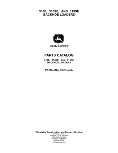 John Deere 310E, 310SE, 315SE Backhoes Parts Catalog Manual
