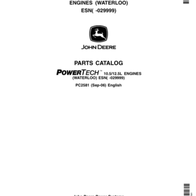 John Deere 10.5L, 12.5L Engines (SN –029999) Parts Catalog Manual