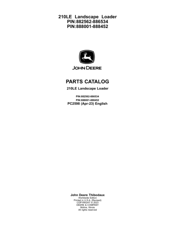John Deere 210LE Landscape Loaders Parts Catalog Manual John Deere 210LE Landscape Loaders Parts Catalog Manual