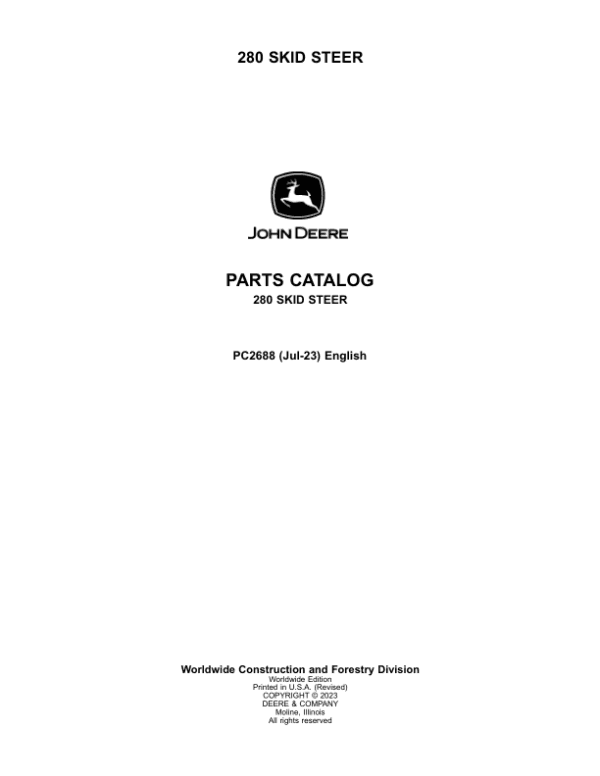 John Deere 280 Skid Steers Parts Catalog Manual John Deere 280 Skid Steers Parts Catalog Manual