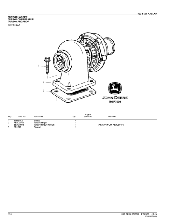 John Deere 280 Skid Steers Parts Catalog Manual John Deere 280 Skid Steers Parts Catalog Manual - Image 2