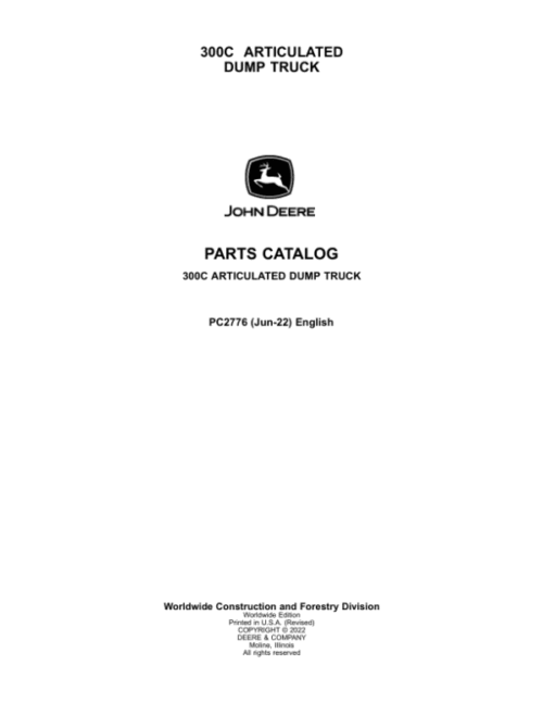 John Deere 300C Articulated Dump Trucks Parts Catalog Manual