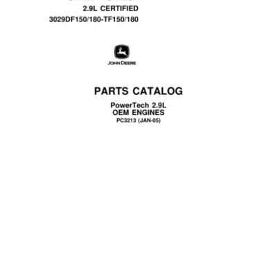 John Deere 2.9L Engines Parts Catalog Manual