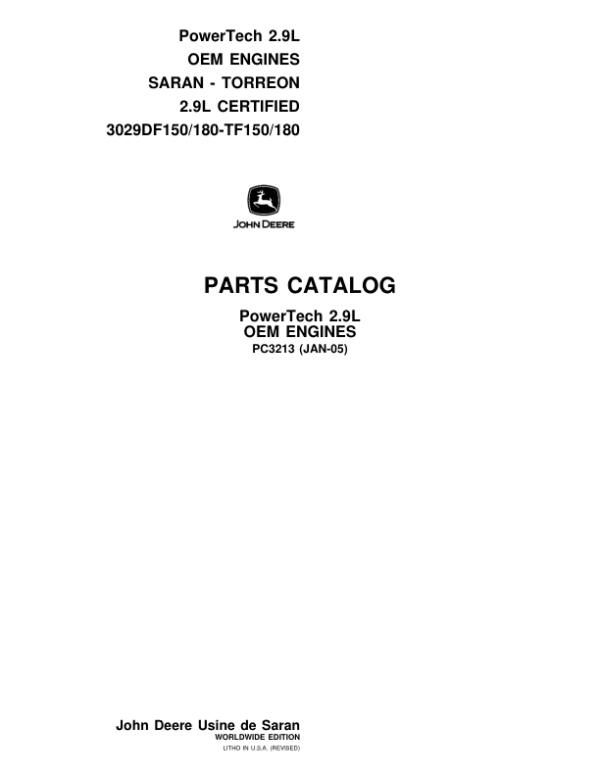 John Deere 2.9L Engines Parts Catalog Manual John Deere 2.9L Engines Parts Catalog Manual