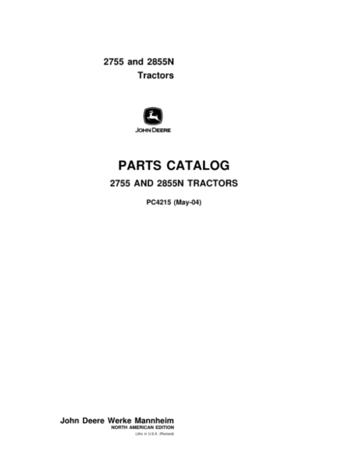 John Deere 2755, 2855N Tractors Parts Catalog Manual