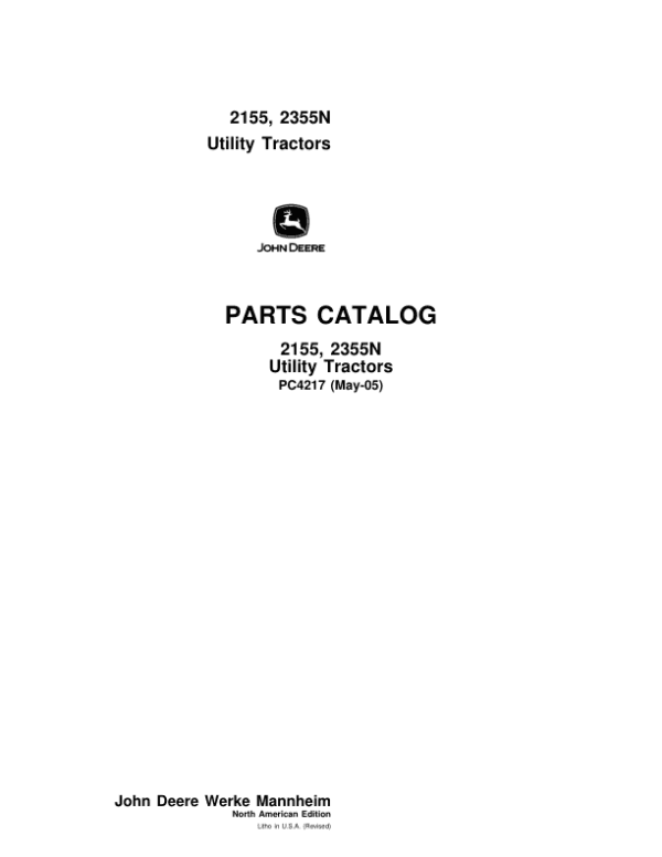 John Deere 2155, 2355N Tractors Parts Catalog Manual John Deere 2155, 2355N Tractors Parts Catalog Manual