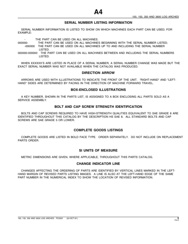 John Deere 100, 150, 350, 3600 Log Arches Attachments Parts Catalog Manual John Deere 100, 150, 350, 3600 Log Arches Attachments Parts Catalog Manual - Image 3