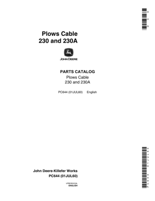 John Deere 230, 230A Attachments (See description) Parts Catalog Manual