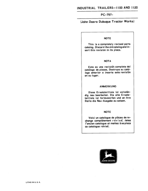 John Deere 1100, 1120 Attachments Parts Catalog Manual John Deere 1100, 1120 Attachments Parts Catalog Manual